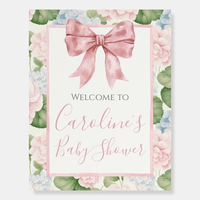 Pink Bow Girl Preppy Southern Baby Shower Foam Board (Front)