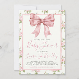 Pink Bow Girl Preppy Southern Baby Shower Invitation