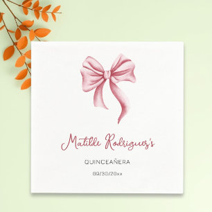 Pink Bow Girl Quinceanera Birthday Napkins