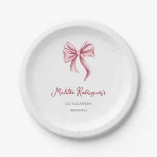 Pink Bow Girl Quinceanera Birthday Paper Plates