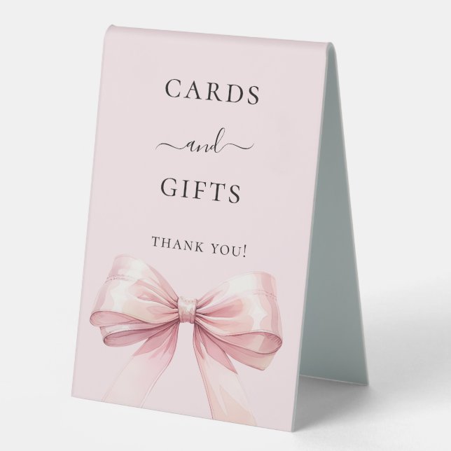 Pink bow girl reception cards gifts sign (Front)
