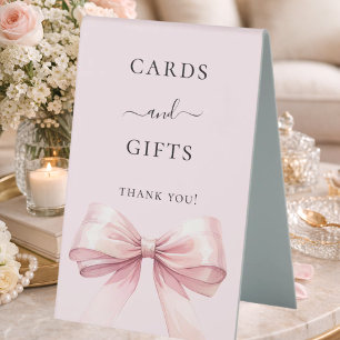 Pink bow girl reception cards gifts sign