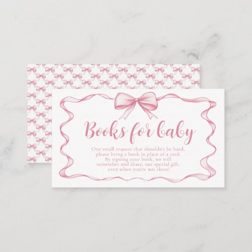 Pink Bow Girl Ribbon Baby Shower Books for Baby  Enclosure Card