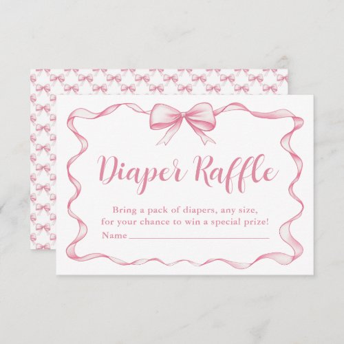 Pink Bow Girl Ribbon Baby Shower Diaper Raffle Enclosure Card