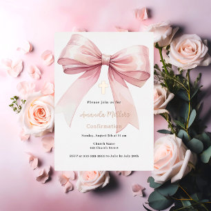 Pink bow girl rose gold Confirmation Foil Invitation