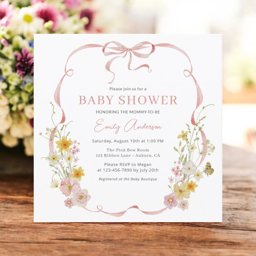 Wildflower Pink Floral or wildflower baby shower invitation