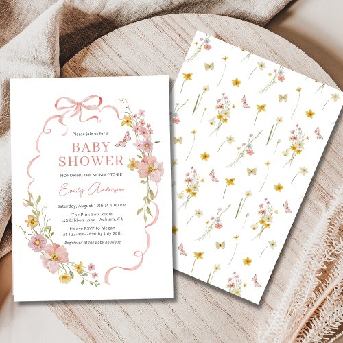 Wildflower Pink Floral or wildflower baby shower invitation
