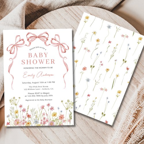 Wildflower Pink Floral or wildflower baby shower invitation