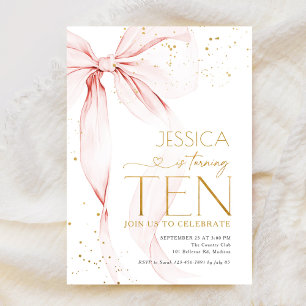 Pink Bow Girls 10th Birthday Invitation