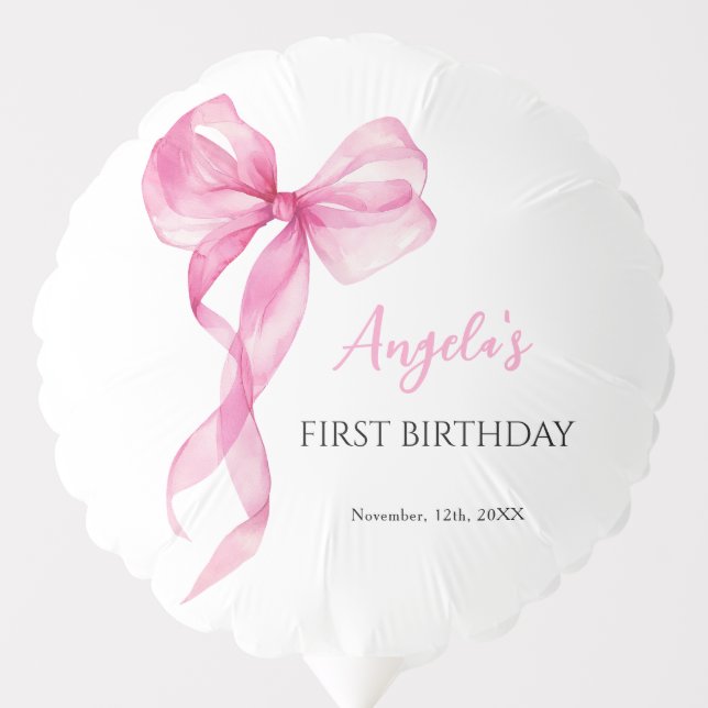 Pink Bow Girls 1st Birthday Balloon (Front)