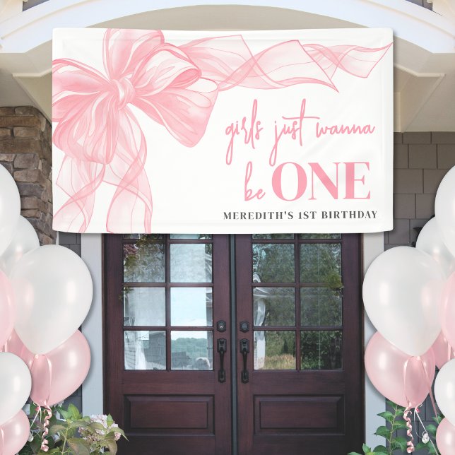 Pink Bow Girls 1st Birthday Banner (Pink Bow Girls 1st Birthday Banner)