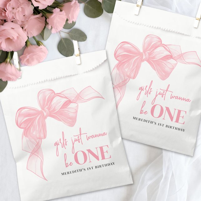 Pink Bow Girls 1st Birthday Favor Bag (Pink Bow Girls 1st Birthday Favor Bag)