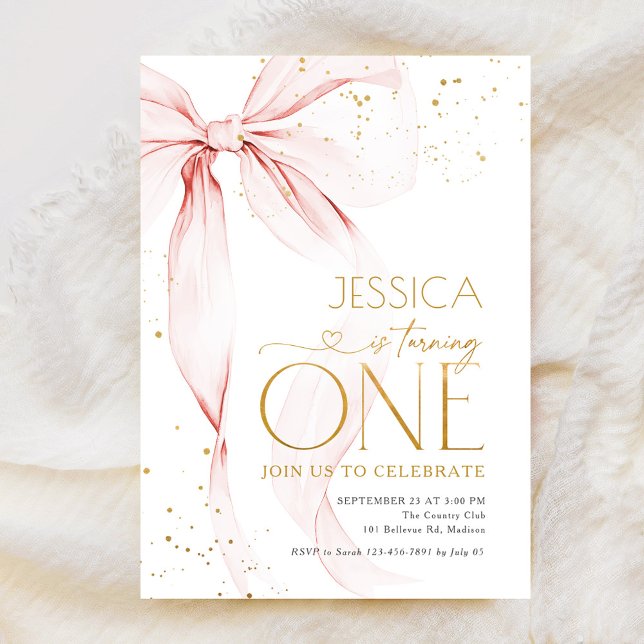 Pink Bow Girls 1st Birthday  Invitation (Creator Uploaded)