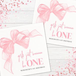 Pink Bow Girls 1st Birthday Napkins