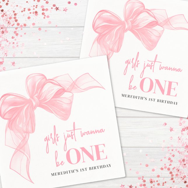 Pink Bow Girls 1st Birthday Napkins (Pink Bow Girls 1st Birthday Napkins)