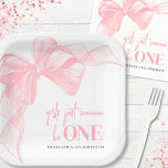 Pink Bow Girls 1st Birthday Paper Plates<br><div class="desc">This cute square paper plate design features a playful watercolor bow in the top left corner, adding a sweet and stylish touch to your celebration. The phrase “Girls Just Wanna Be ONE” appears in the center in a mix of fun script and classic serif fonts, creating a cheerful, girly vibe...</div>