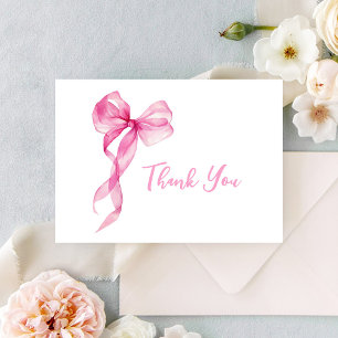 Pink Bow Girls 1st Birthday Thank You Card