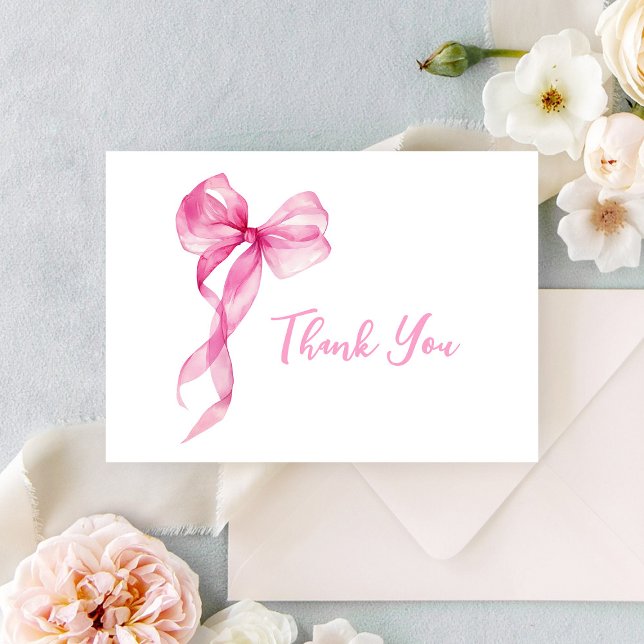 Pink Bow Girls 1st Birthday Thank You Card (Creator Uploaded)