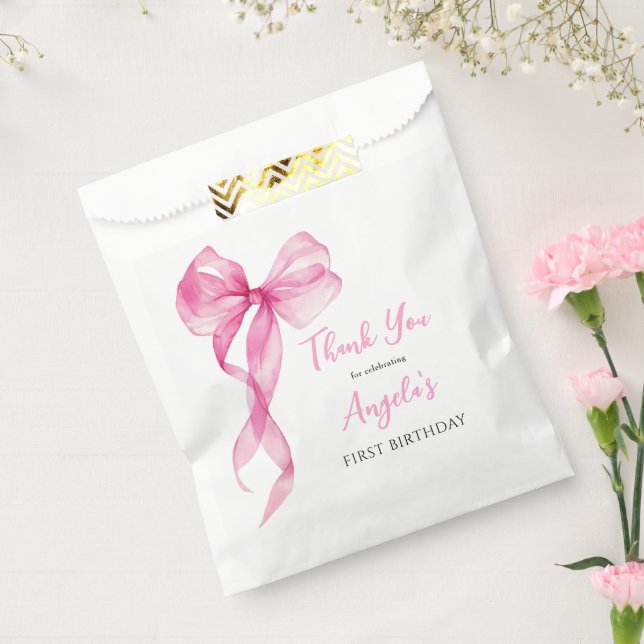 Pink Bow Girls 1st Birthday Thank You Favor Bag (Sealed)