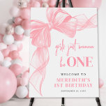 Pink Bow Girls 1st Birthday Welcome Sign<br><div class="desc">Girls Just Wanna Be ONE 1st Birthday Welcome Sign. This adorable sign features a playful watercolor bow with a ribbon frame accenting the top and left side, adding a sweet and stylish touch to your celebration. The phrase “Girls Just Wanna Be ONE” is displayed at the top in a mix...</div>