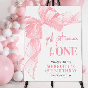 Pink Bow Girls 1st Birthday Welcome Sign