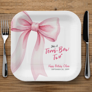 Pink Bow Girls 2nd Birthday Party Terrible Two Paper Plates