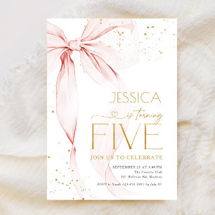 Pink Bow Girls 5th Birthday Invitation