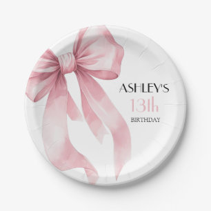 Pink Bow Girls Birthday Paper Plates