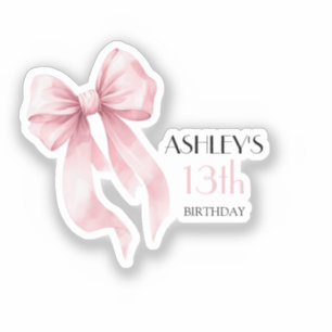 Pink Bow Girls Birthday Sticker