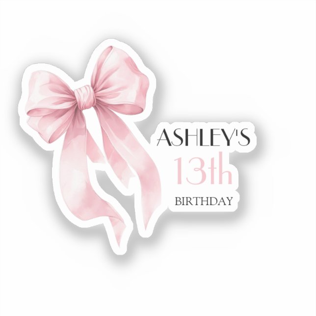 Pink Bow Girls Birthday Sticker (Front)