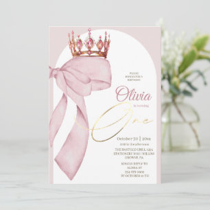 Pink Bow Girls First Birthday Invitation