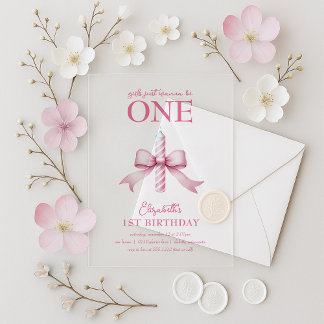 Pink Bow Girls Just Wanna Be One 1st Birthday Acrylic Invitations