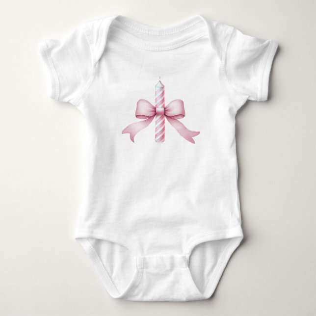 Pink Bow Girls Just Wanna Be One 1st Birthday  Baby Bodysuit (Front)