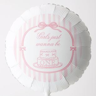 Pink Bow Girls Just Wanna be One 1st Birthday Balloon