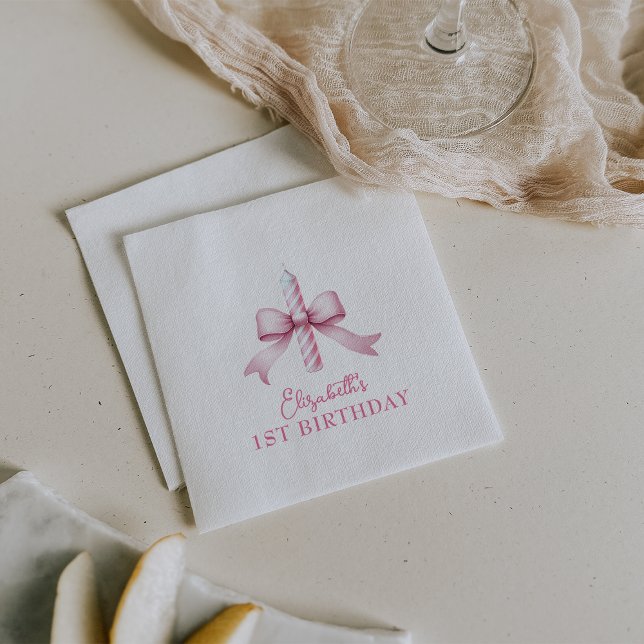 Pink Bow Girls Just Wanna Be One 1st Birthday  Napkins (Pink Bow Girls Just Wanna Be One 1st Birthday Napkins)