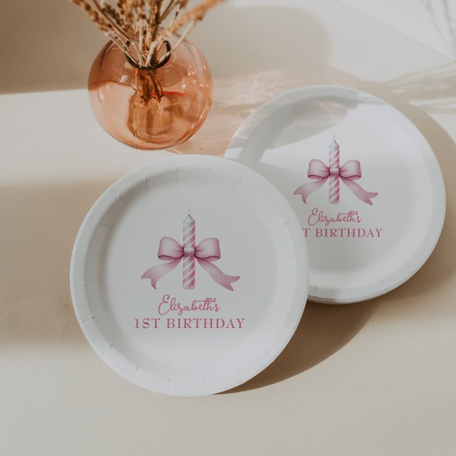 Pink Bow Girls Just Wanna Be One 1st Birthday  Paper Plates (Pink Bow Girls Just Wanna Be One 1st Birthday Paper Plates)