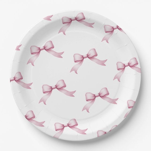 Pink Bow Girls Just Wanna Be One First Birthday  Paper Plates (Front)