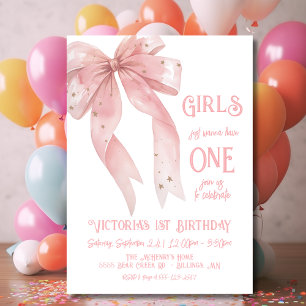 Pink Bow Girls just want to be One 1st Birthday Invitation