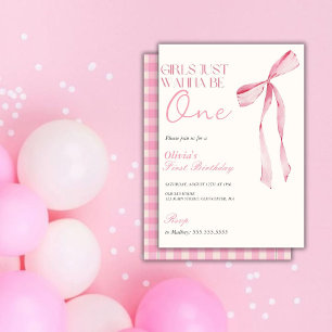 Pink Bow Girls Just Want To Be One 1st Birthday Invitation