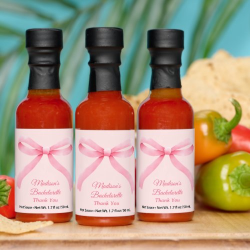 Pink Bow Girly Bachelorette Favor Hot Sauces