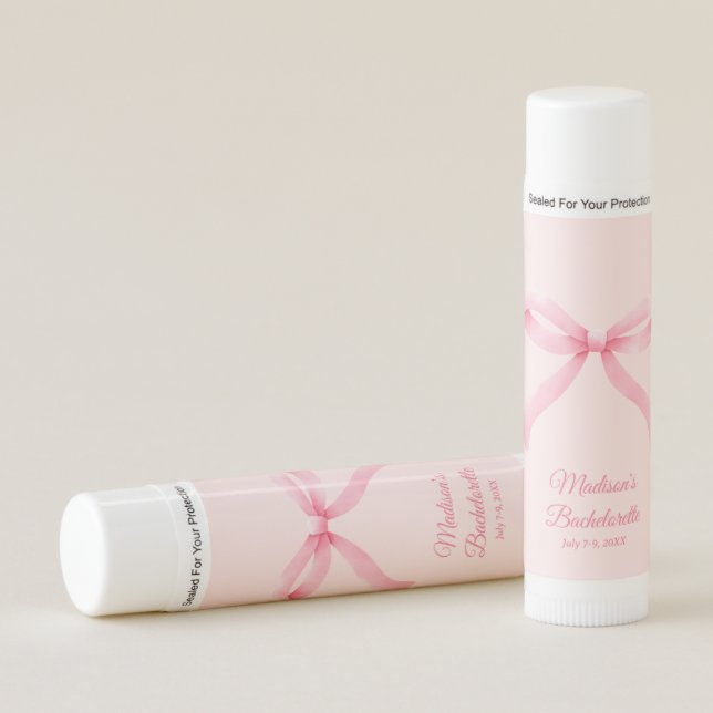 Pink Bow Girly Bachelorette Favor Paraben Free Lip Balm (Front)