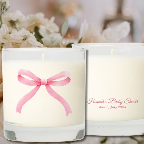 Pink Bow Girly Coquette Baby Shower Favor Candle