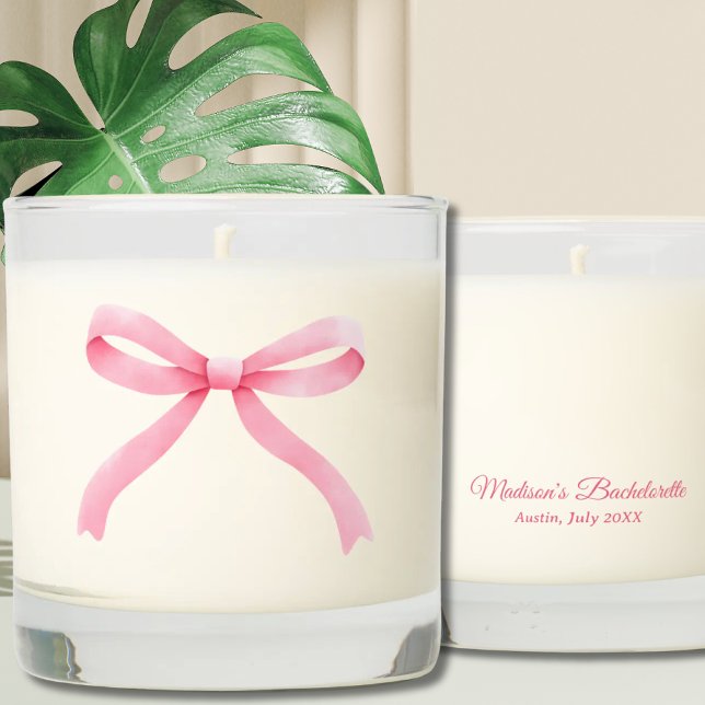 Pink Bow Girly Coquette Bachelorette Party Favor Scented Candle (Simple Pink Bow Girly Coquette Bachelorette Party Scented Candle)
