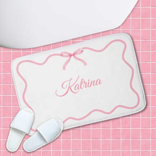 Pink Bow Girly Coquette Personalized Bath Mat