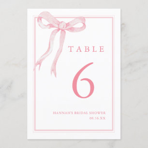 Pink Bow Girly Coquette Table Number