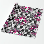 Pink Bow Girly Skull and Crossbones Wrapping Paper