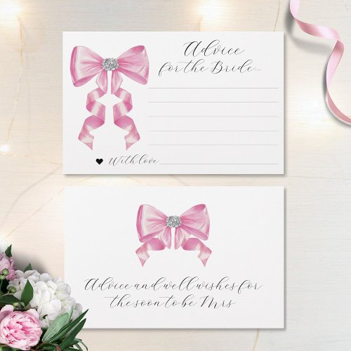 Pink Bow Glam Bridal Shower Advice Cards