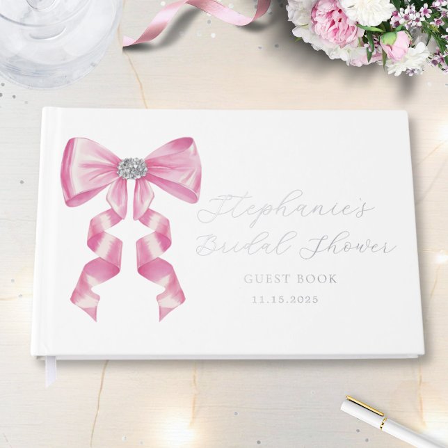 Pink Bow Glam Coquette Bridal Shower Foil Guest Book (Creator Uploaded)