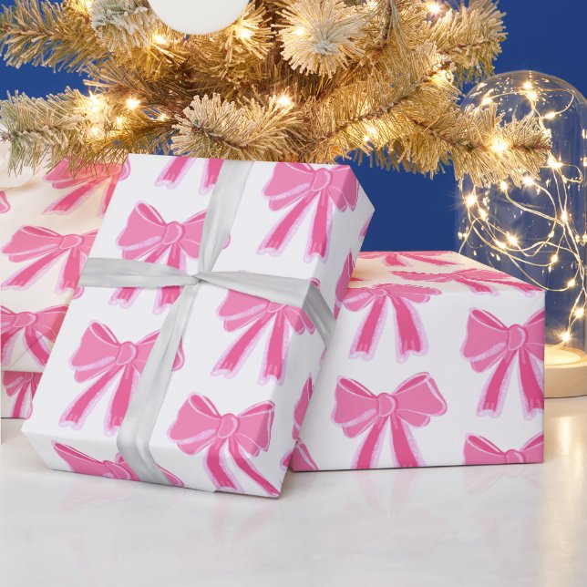 Pink Bow Glitter Wrapping Paper (Holidays)