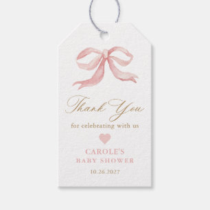 Pink Bow Gold Girl Baby Shower Favor Gift Tags